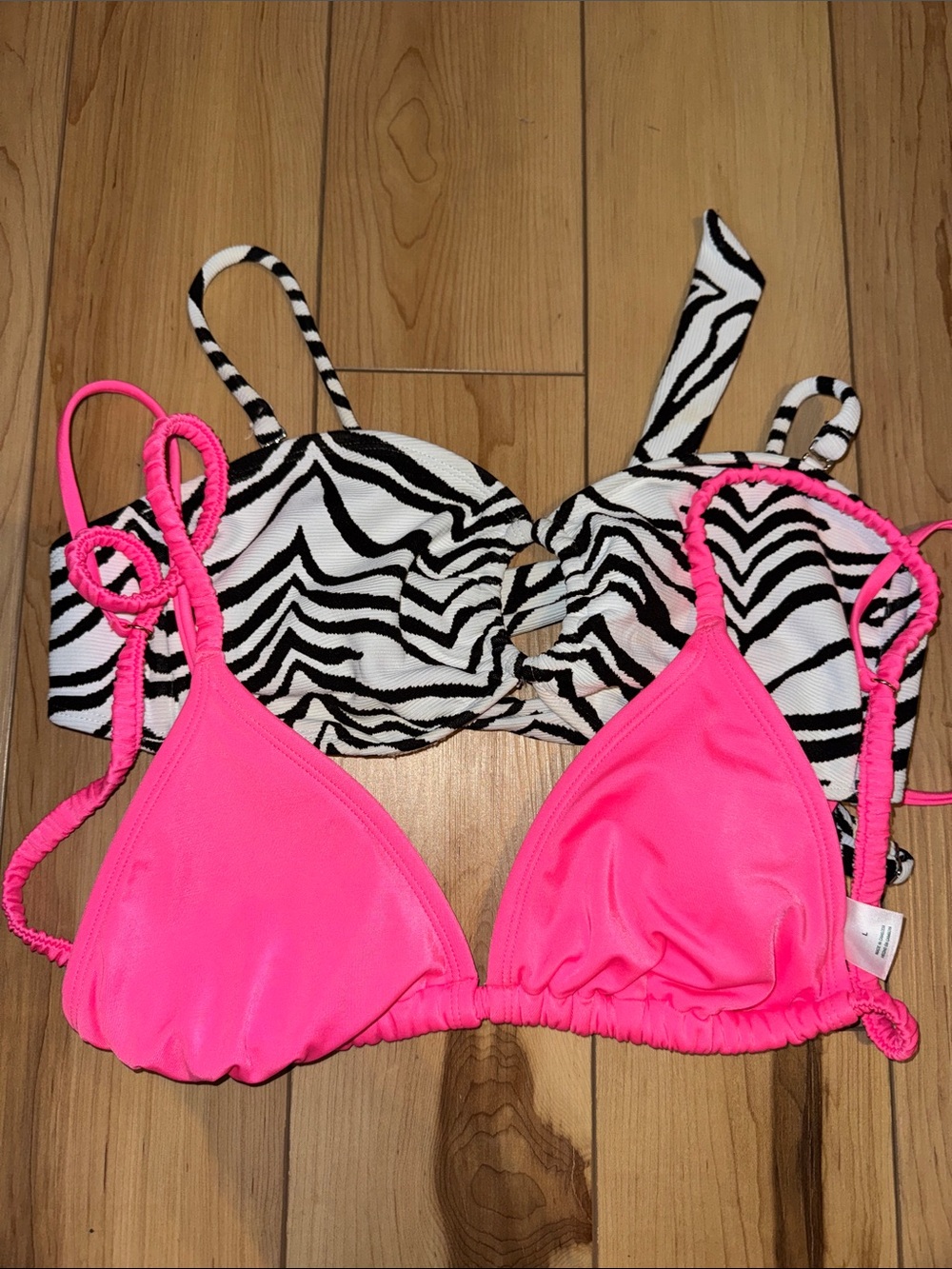 Set of 2 Wild Fable Hot Pink & Black and White Zebra Bikini Top Size Large